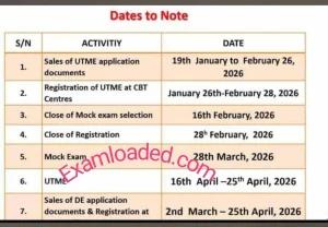 2026 JAMB Timetable/Exam Dates/Schedules